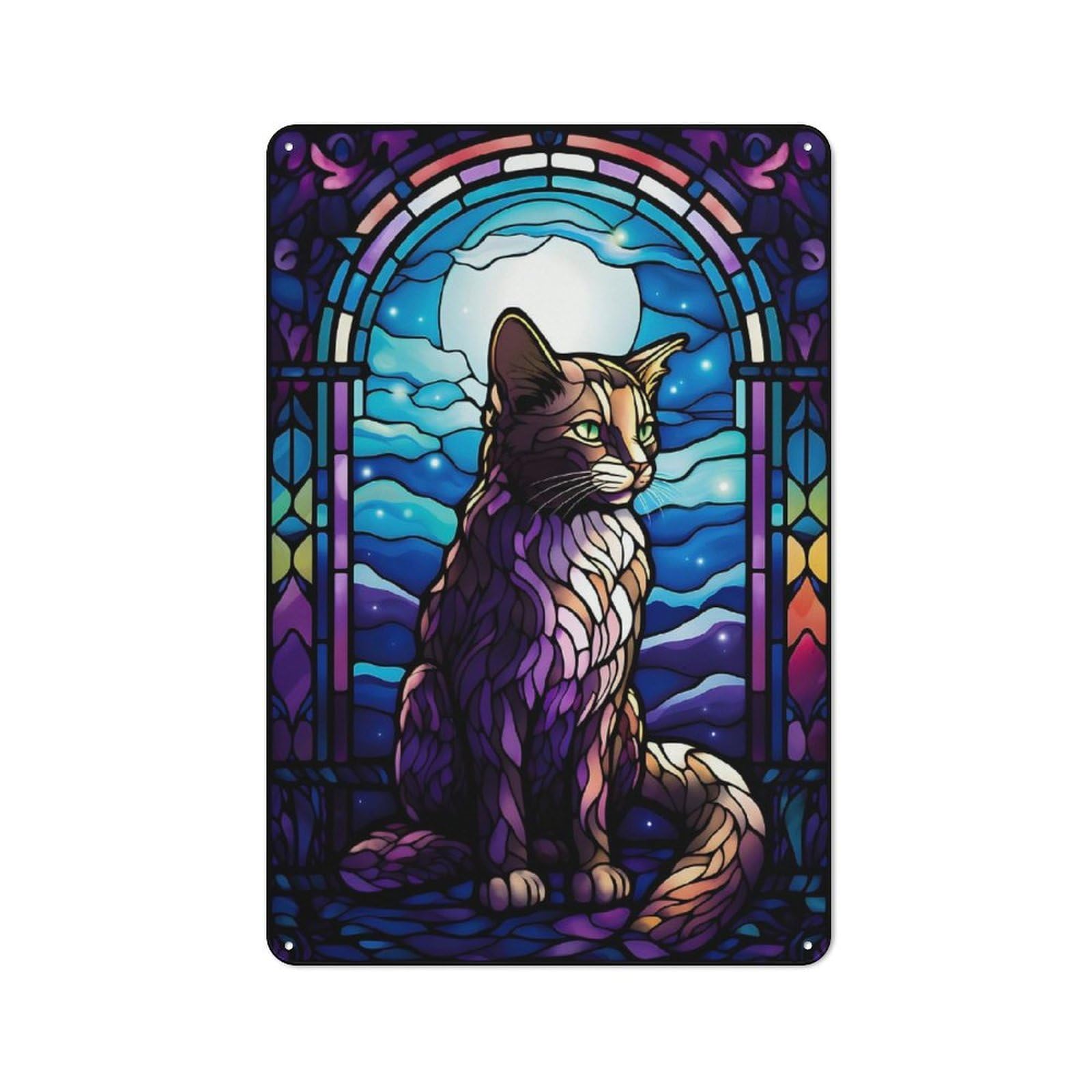 Junmoney Japanese Bobtail Cat Abstr Tin Wall Plaque 30X20cm With For Man Cave Or Games Room, A Housewarming Gift For Leisure-Room Decor Enthusiasts