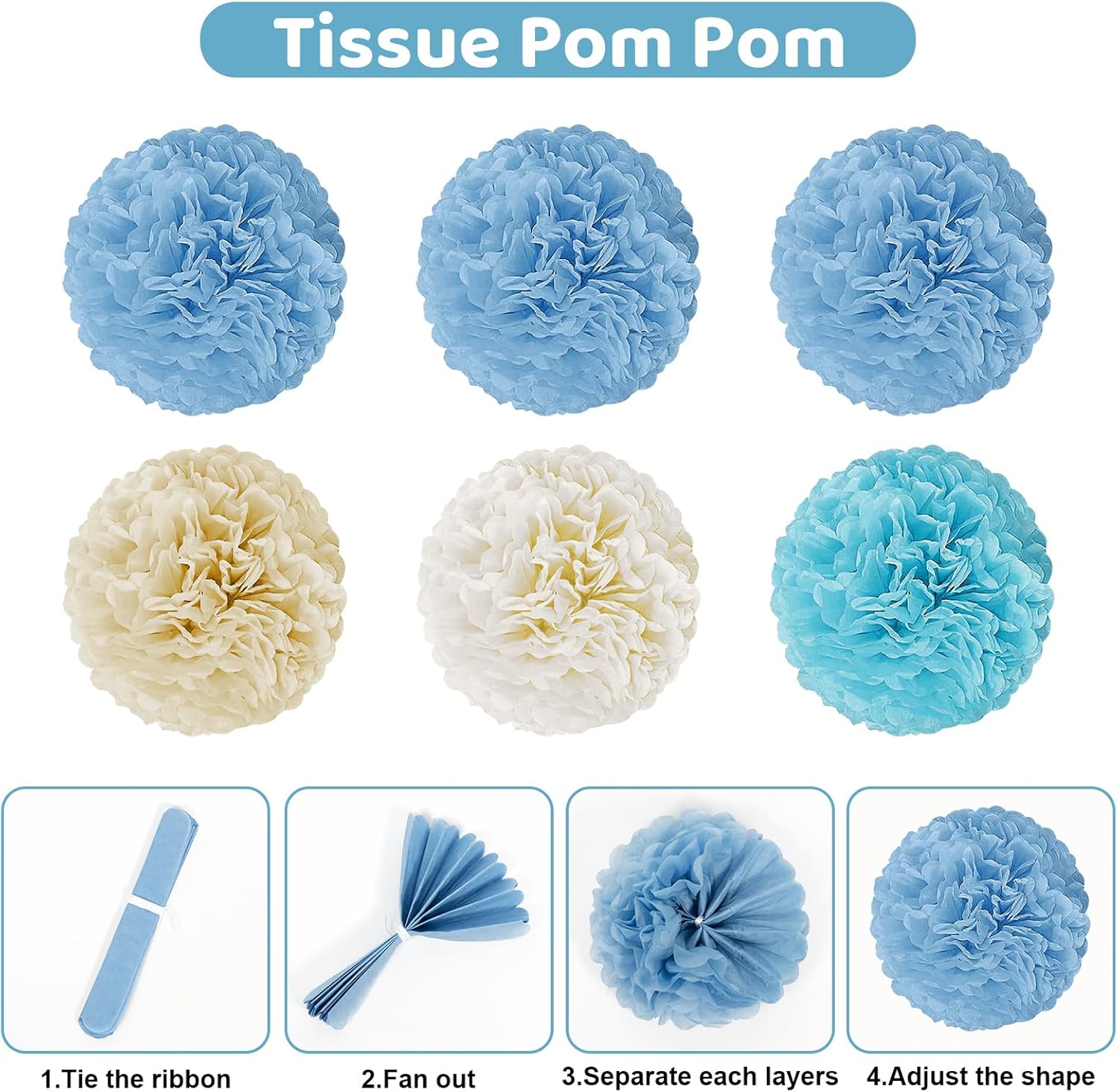 Ouddy Party Dusty Blue Baby Shower Decorations for Boy with Welcome Baby Banner Baby Boy Blue Champagne Sand Foil Balloons Fringe Curtains Paper Pom Poms for Baby Shower Gender Reveal Party Supplies - Image 4