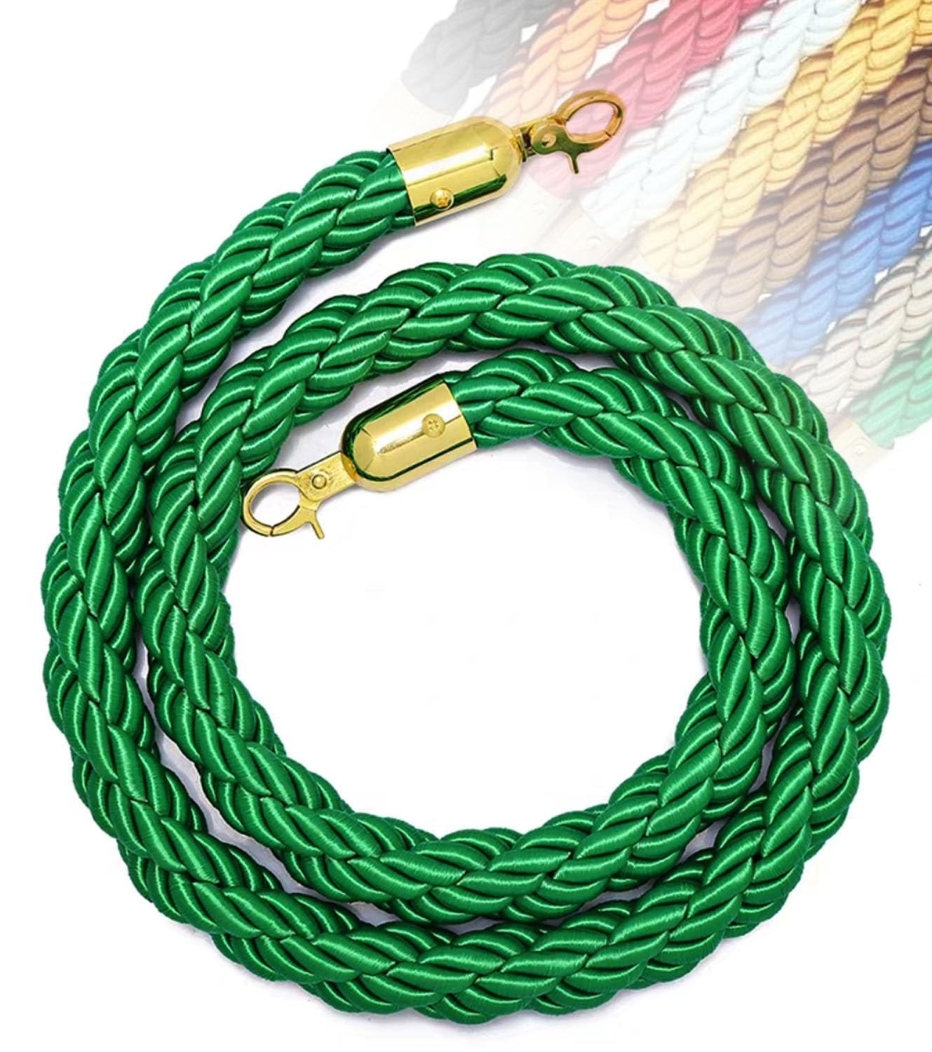 Aioneer 11 Colors Queue Barrier Rope 1-3M With Hooks For Posts & Stands, Crowd Control Stanchion Rope, Hotel Visitor Guidance, Safety Barrier,-Grün-3M