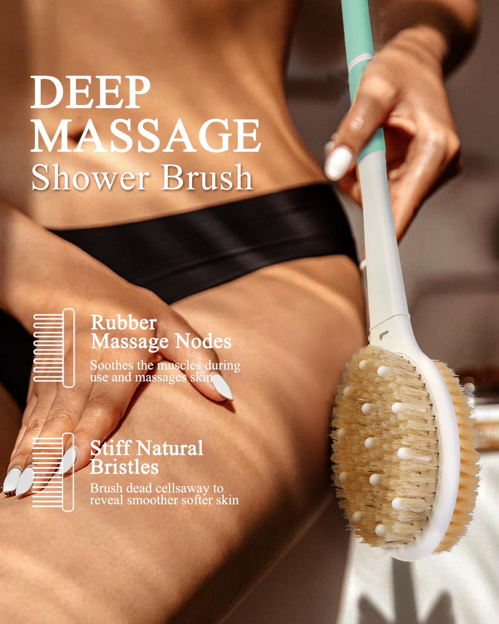 Back Scrubber for Massage Dry Brushing: Body Brush for Shower with 18.1in Anti Slip Long Handle - Image 3