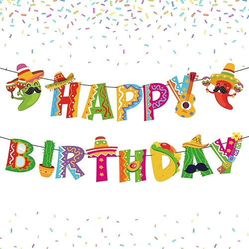 Miniatura 1 de Whaline 2 banderines mexicanos de feliz cumpleaños, guirnalda de banderines de cumpleaños con temática del Cinco de Mayo, pancarta de papel para