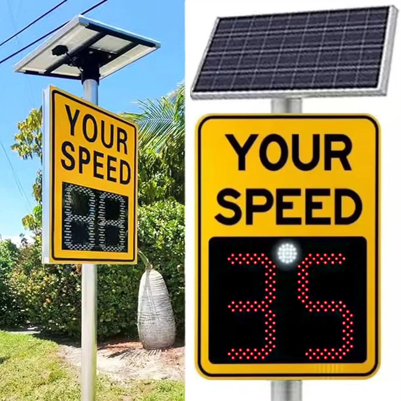 Señal de límite de velocidad de radar con energía solar, panel LED de retroalimentación de tráfico, IP65 impermeable, ideal para carreteras y carreteras urbanas, 50 x 70 cm