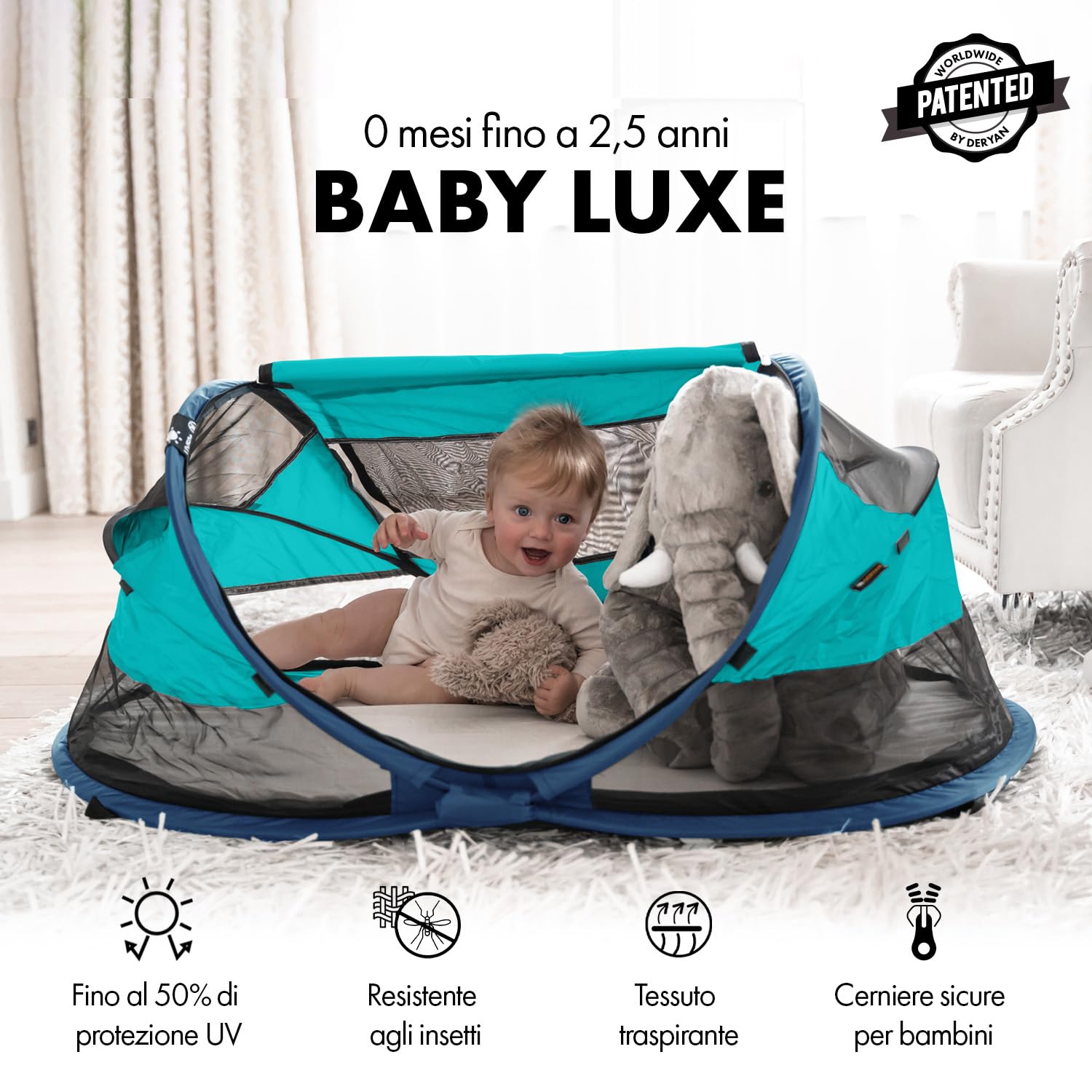 Deryan Air, Baby Luxe Lettino/Tenda da Viaggio, Blu