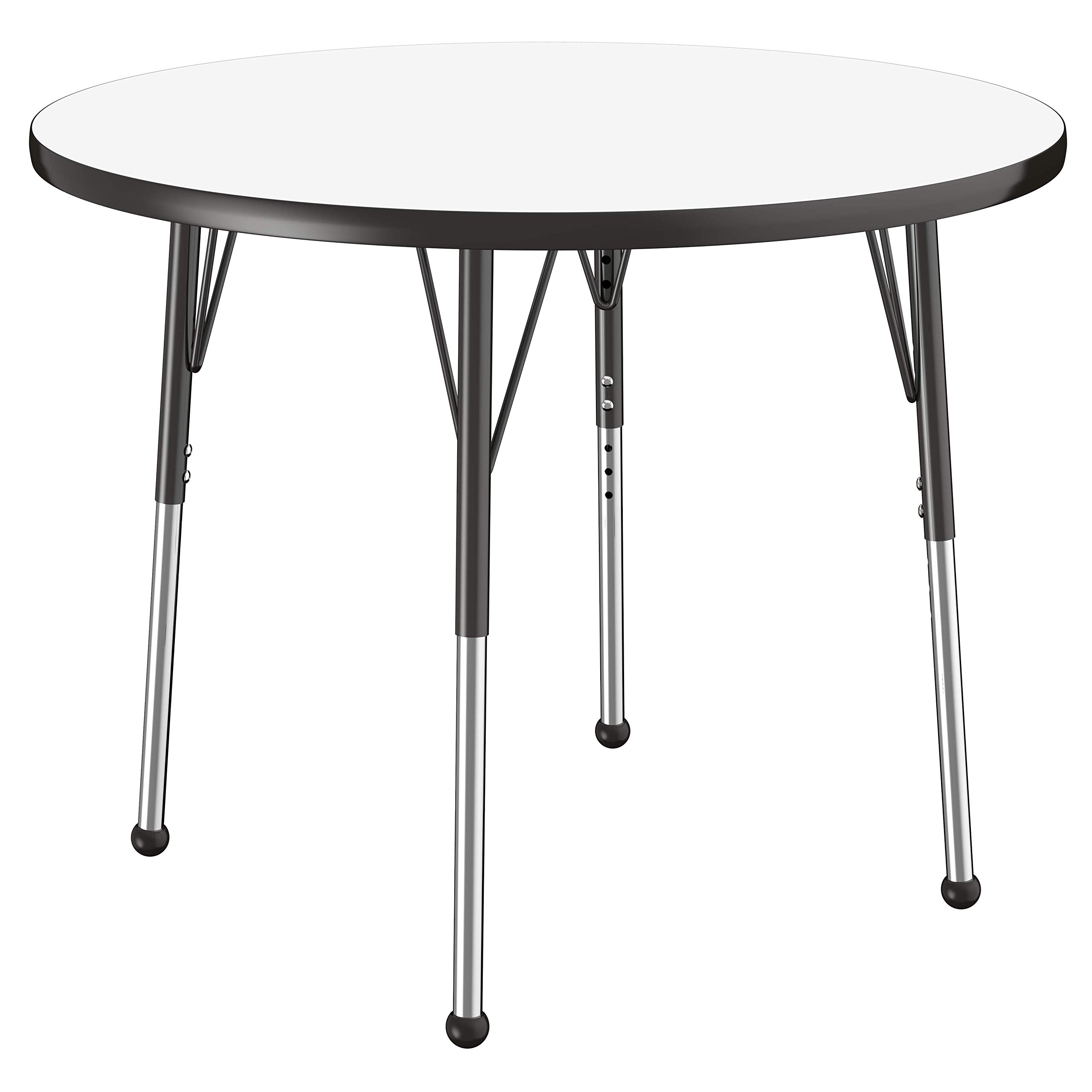 Factory Direct Partners 10193-DEBK Dry-Erase Round Activity School and Office Table (36"), Standard Legs with Ball Glides Adjustable Height 19-30" - Whiteboard Top and Black Edge (table top ONLY)