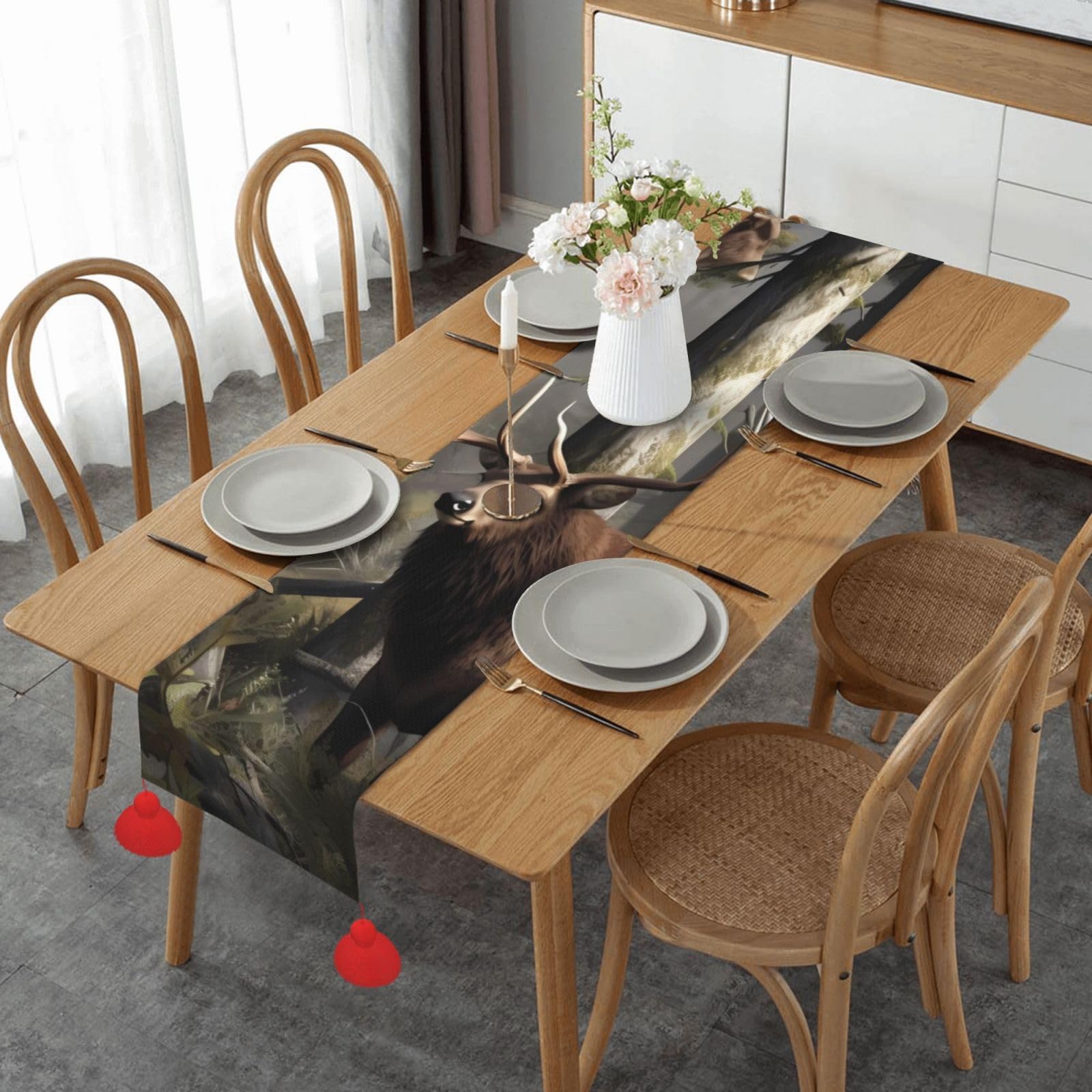 Chemin de table en lin tissé pour décoration d'automne