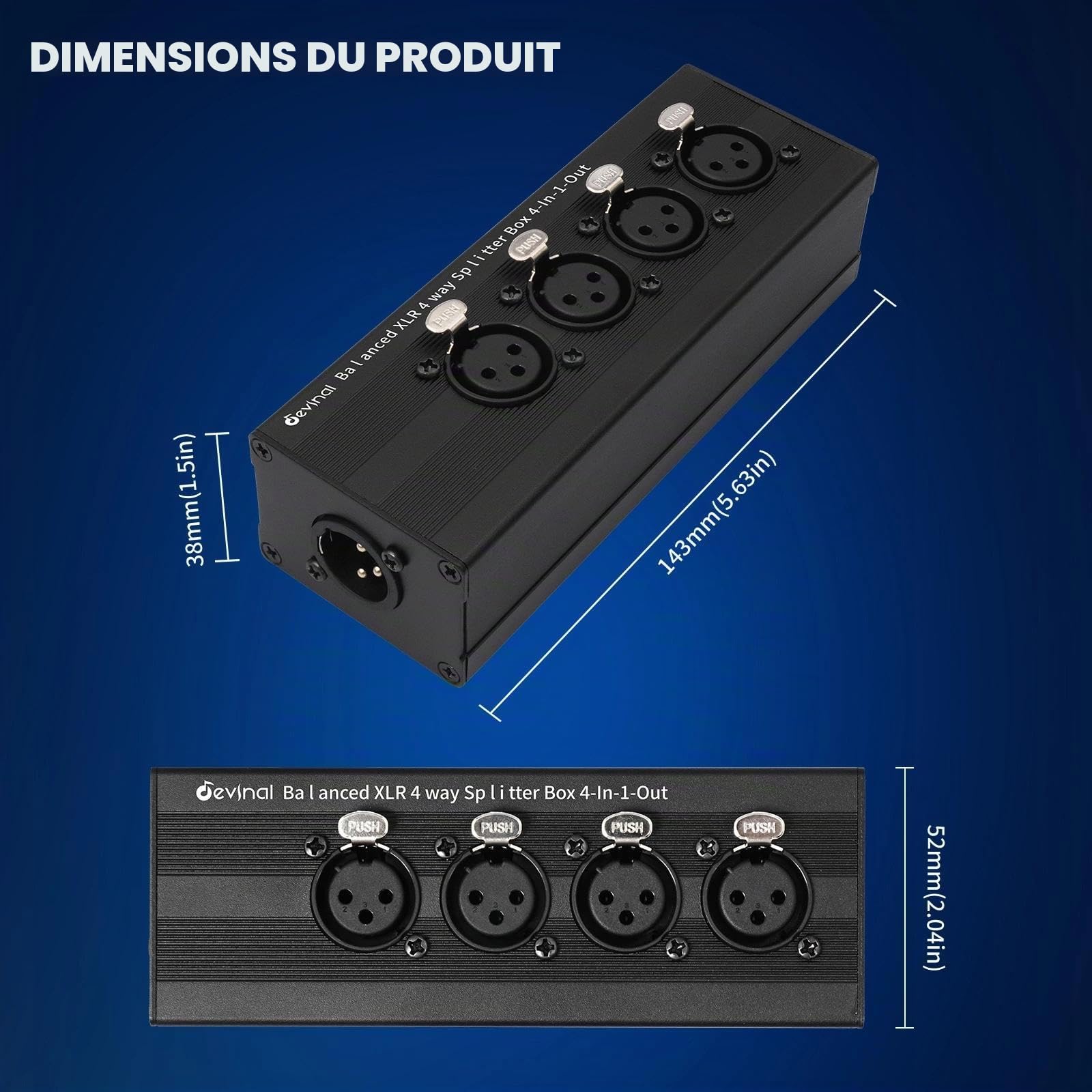 Boîtier répartiteur audio XLR 4 en 1 sortie, convertisseur XLR 4 femelle vers 1 mâle ; câble audio stéréo passif 4 voies