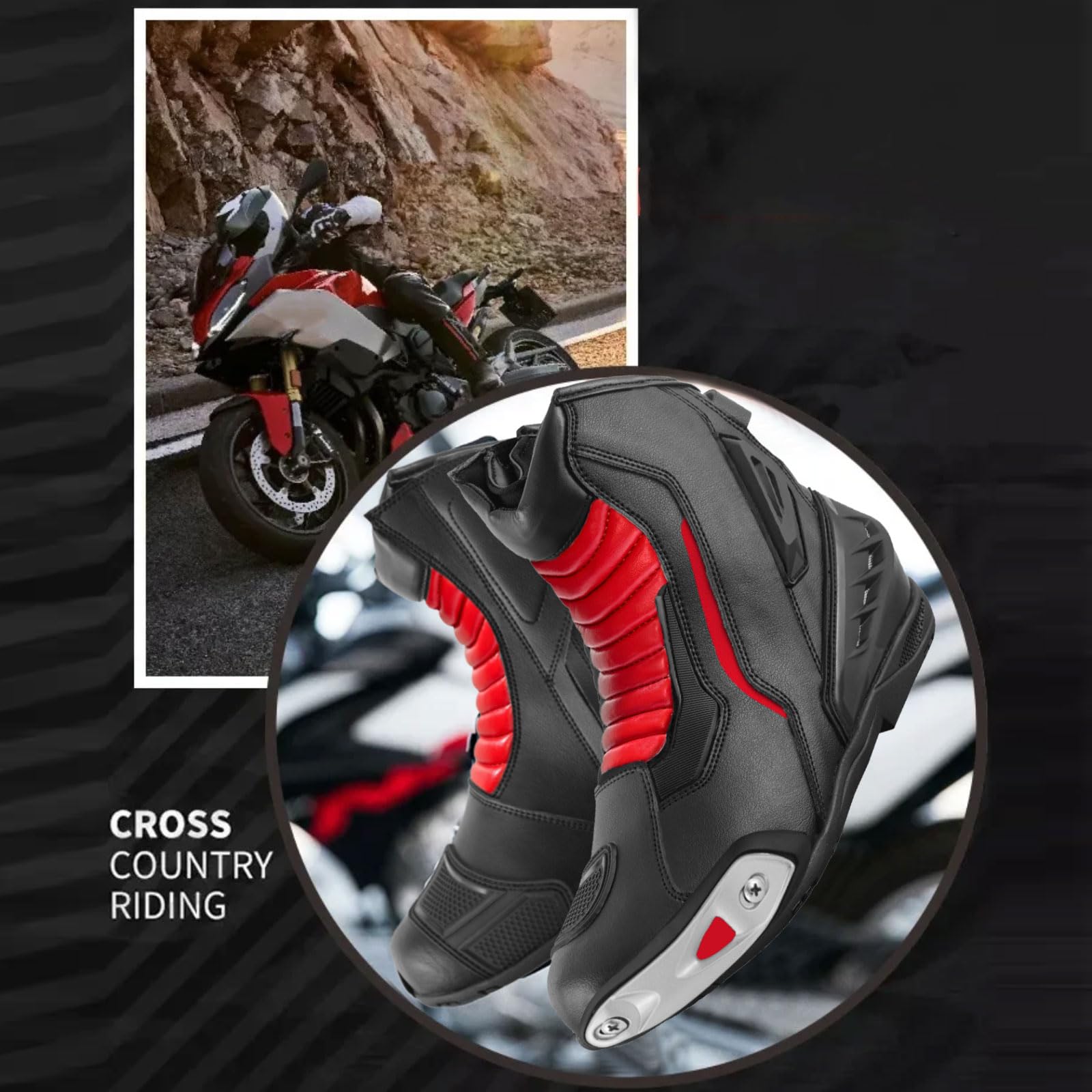 Zapatos de moto de cuero para hombre, botas protectoras antideslizantes con soporte para el tobillo,CE Aprobado