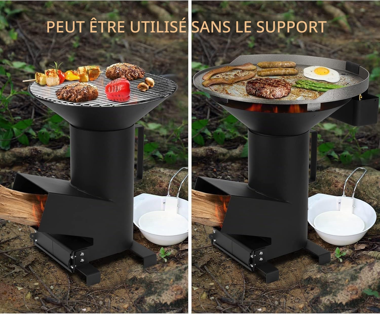 Onlyfire Rocket Stove avec Plaque de Cuisson et Poignée, Multifonctionnel 3 en 1 Réchaud de Camping, Poêle à Bois/Pellet pour les Réunions de Famille et Entre Amis, Cadeau pour papa et ses amis