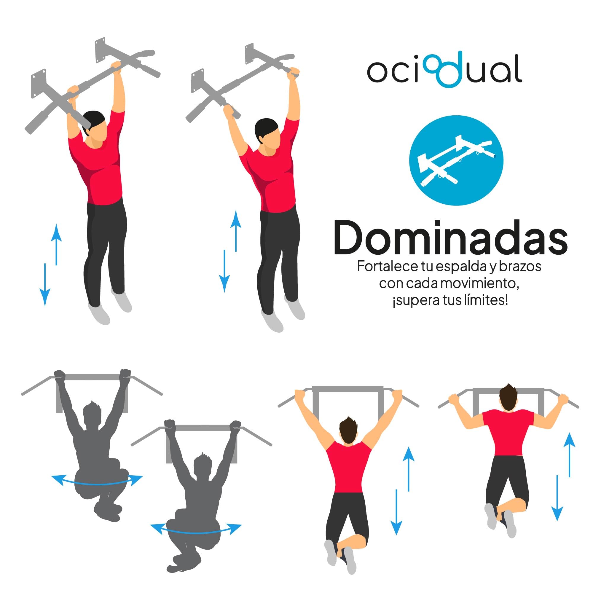 OcioDual Barra Dominadas Pared Profesional, Multifunción Todo en 1, Dominadas en Casa, Ejercicios con Anillas, Boxeo, Entrenamiento Suspensión, Calistenia, Gimnasio en Casa, Box Trainning