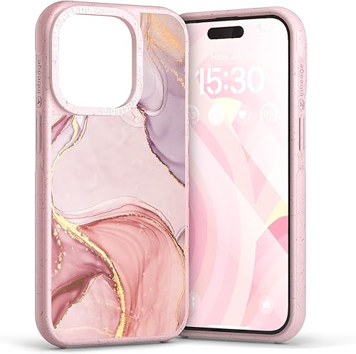 Miniatura 2 de Funda a base de plantas para iPhone 15 Pro de mármol, funda ecológica, bonito patrón diseñado para mujeres, niñas, 6.1 pulgadas, mate, 2023 (mármol