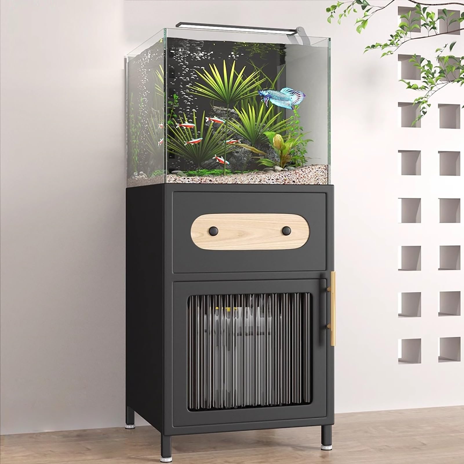 Stolik pod Akwarium, Szafka pod Akwarium Metalowa, Stojak pod Akwarium dla Gadów/Hodowli, Stojak pod Terrarium, Bez Montażu(Black,45x45x70cm/18x18x28in)