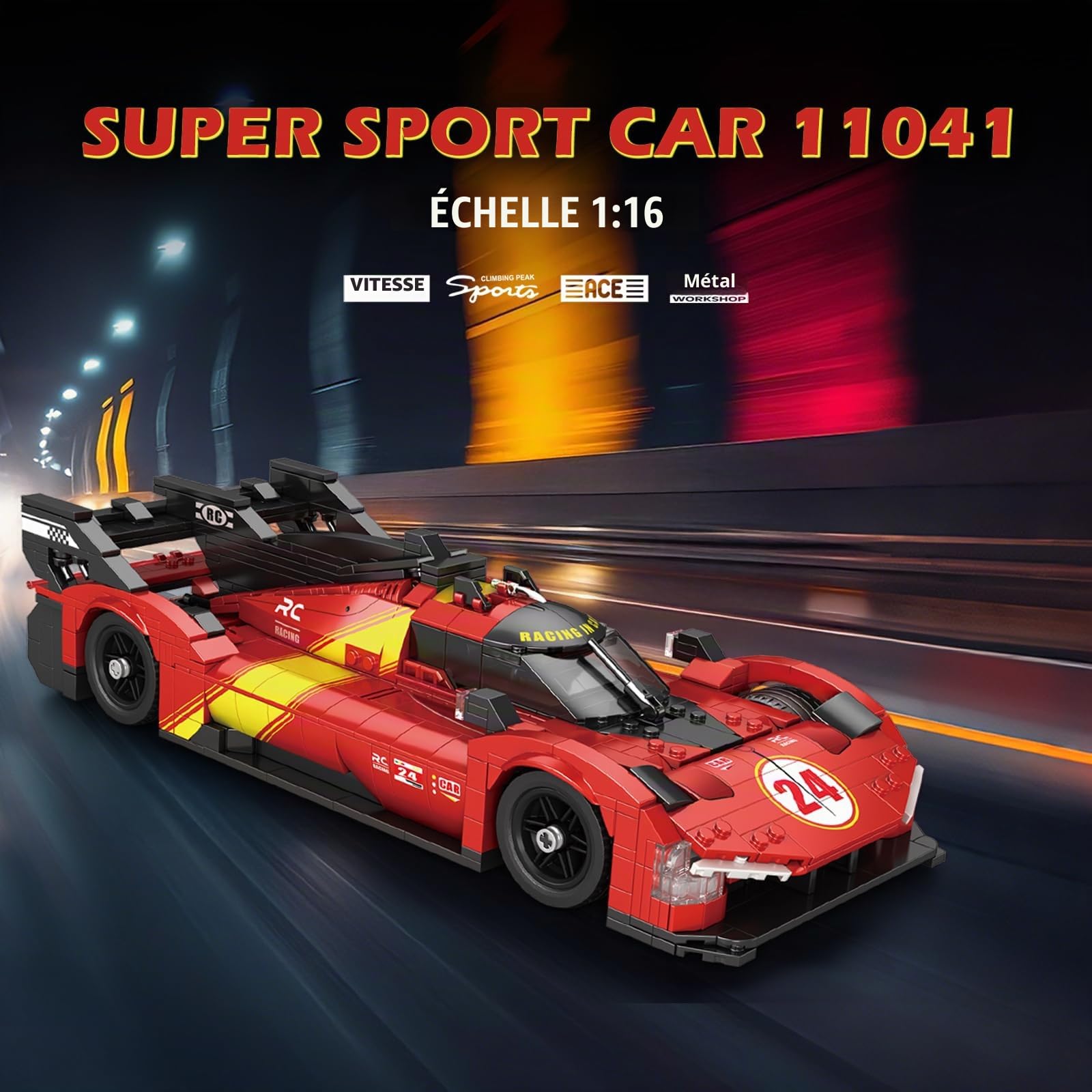 Reobrix Ensemble de Construction Supercar (1370 pièce),Modèle réduit de Voiture de Course Le Mans à l'échelle 1:16,Jeu de Construction pour Adultes, pour Les passionnés de Sport Automobile