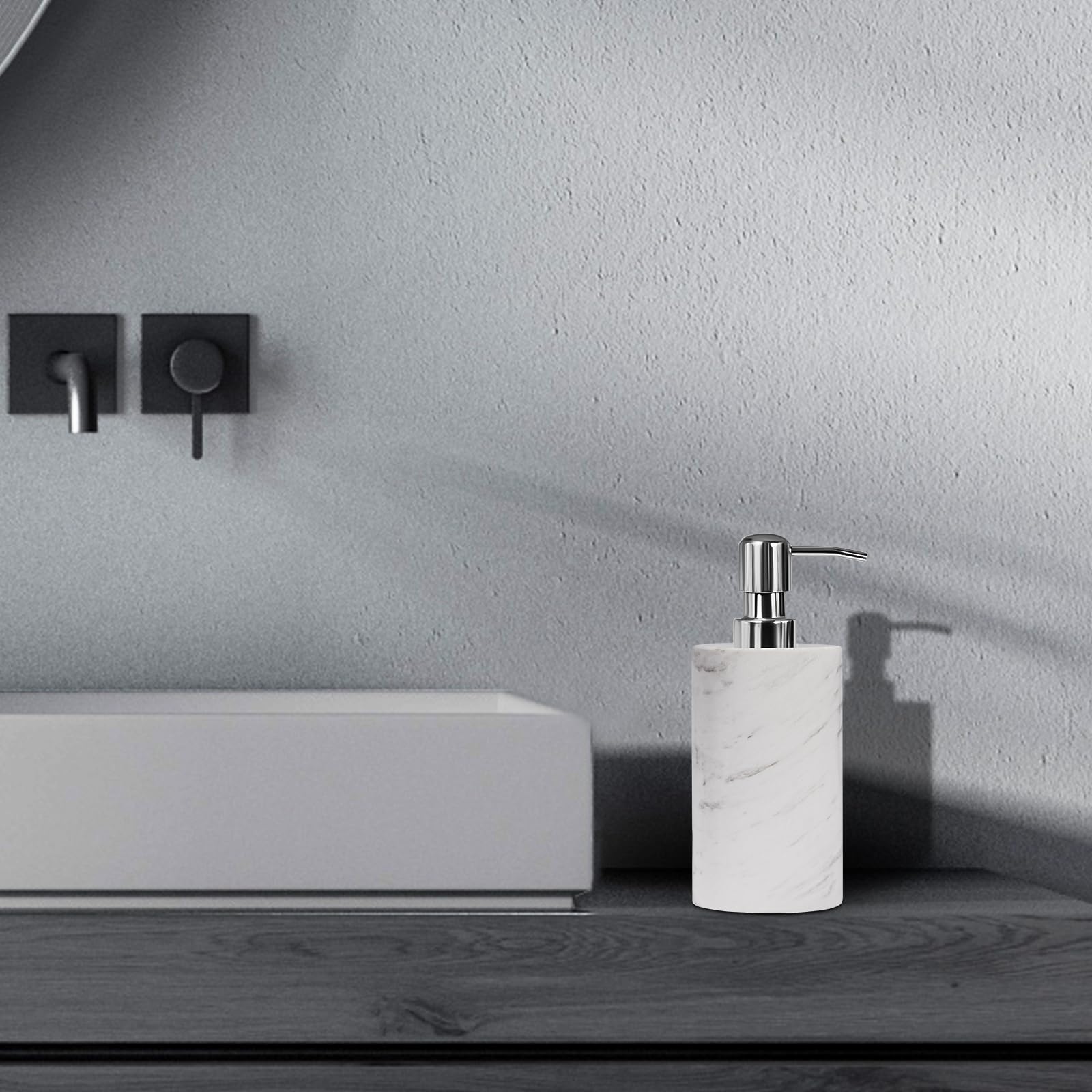 Dispensador de jabón de mármol blanco con bomba de acero inoxidable para encimera de baño, cocina, dispensador de loción y líquido, botella de jabón