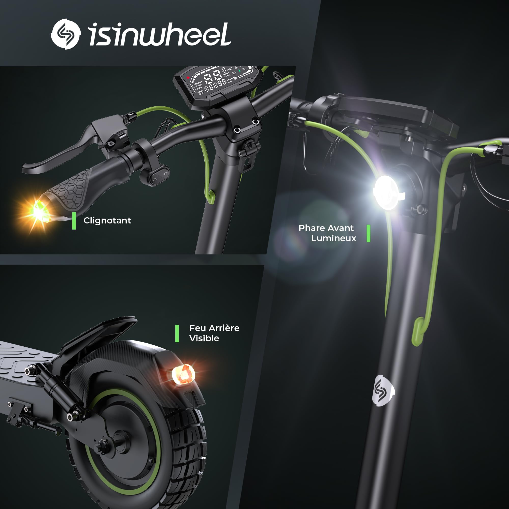 isinwheel S10MAX Trottinette Électrique Adulte 1000W,Batterie 54.6V 15Ah,Autonomie 60KM,Pneus Tout Terrain 10",Double Bras Oscillant,APP Connectée,Écran LED,Pliable avec Sac de Transport