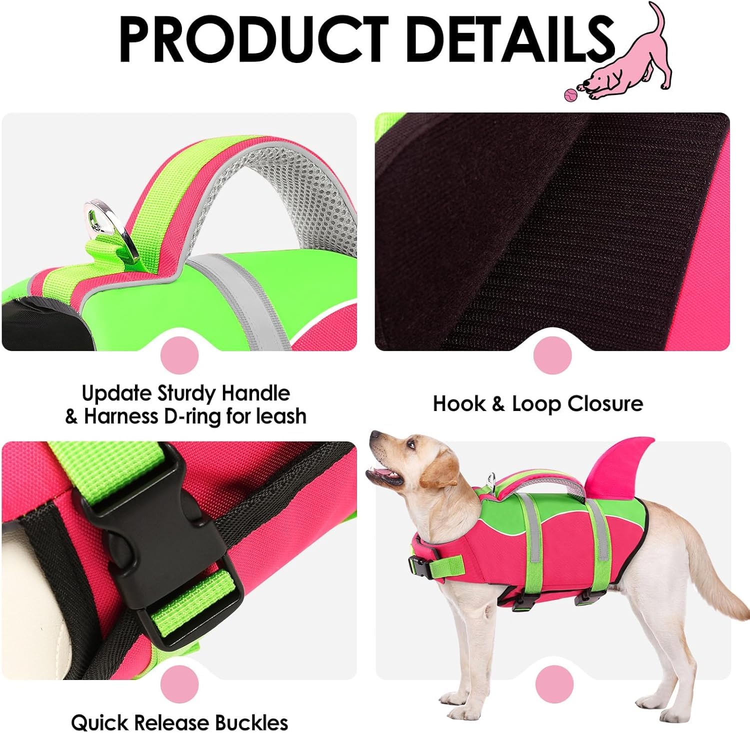 AOFITEE Chaleco Salvavidas Perro Tiburon, Chaleco Salvavidas para Perro, tiburón, Chaleco de Seguridad Reflectante para con flotabilidad Superior y asa de Rescate, Traje de baño Ajustable para