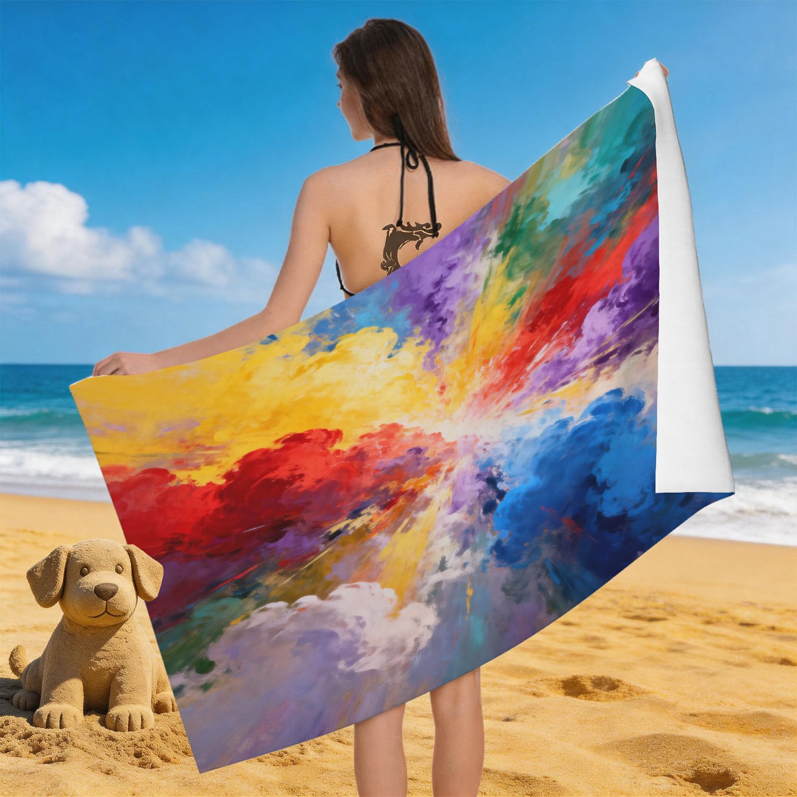 Leichong 3D Abstract Art Beach Towel Microfiber Soft Quick Dry for Adults, Art Style Bath Towel Lightweight Soft Absorbent for Travel Swimming Pool Sports, 75 x 150 cm