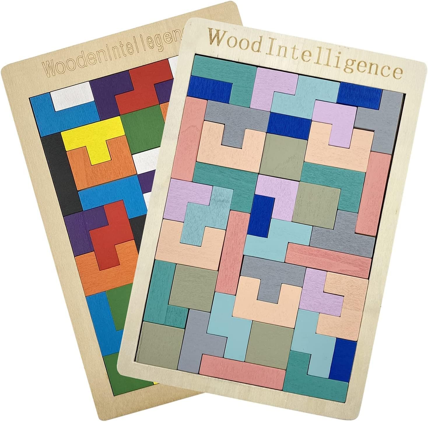 Wooden Puzzles Tangram 3D Russian Blocks Game Improve Brain Teasers Fidget Sensory Kids Puzzles Toys Educational Gifts for Kids 2 Pieces (Muti Color)