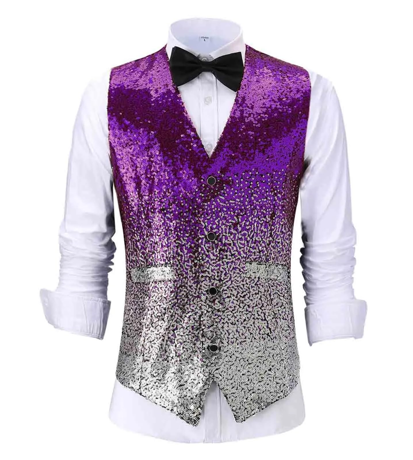 Ahiojegx Men's Purple Waistcoats Vest Changing Color Shiny Sequin Suit Vest Waistcoat(,L)