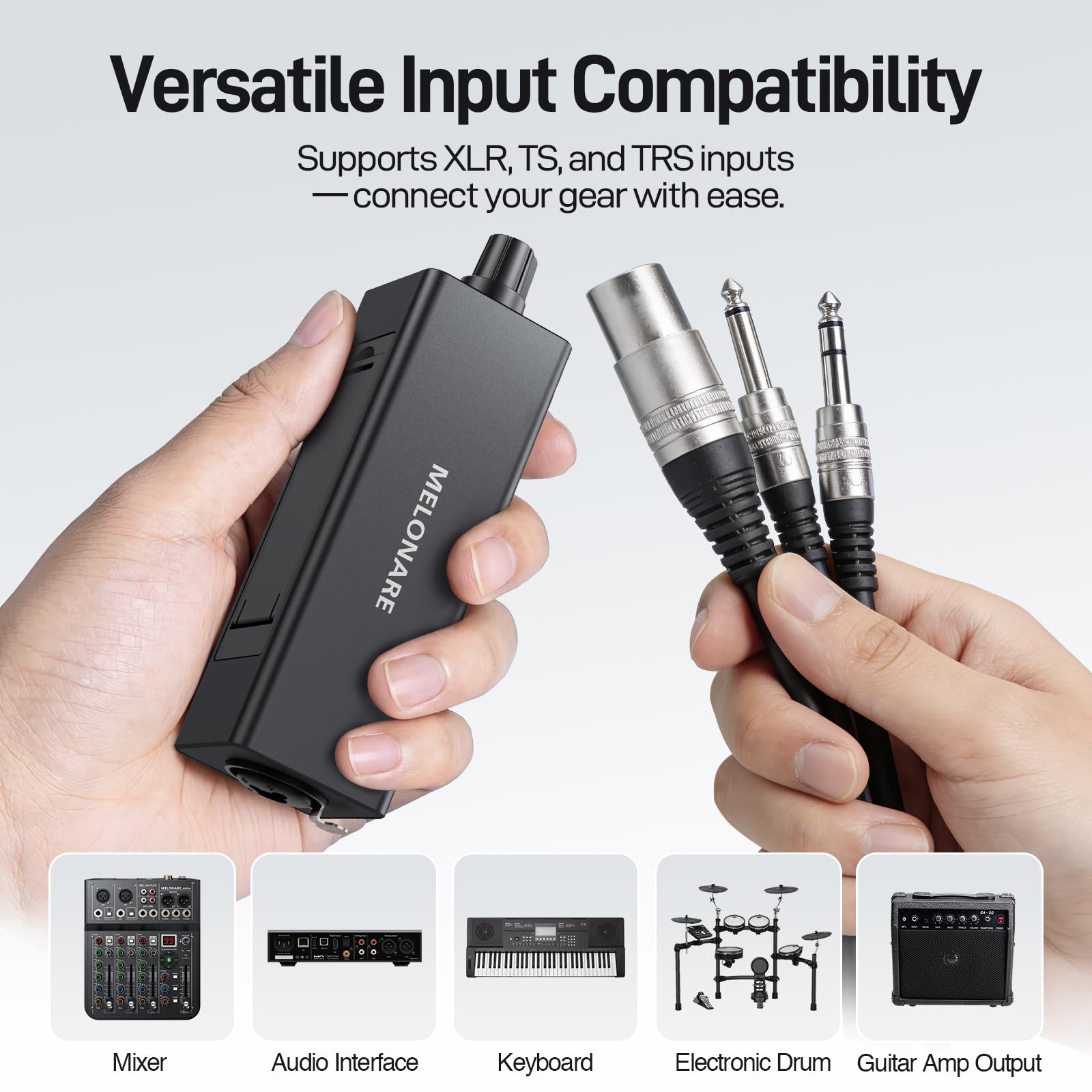 MELONARE Amplificatore per cuffie con monitor in-ear cablato portatile XLR TRS WM-1 | Modalità Mono/Stereo, One-Touch Mute, Ingressi XLR/TRS, Monitoraggio cablato portatile per batteristi, band e studio