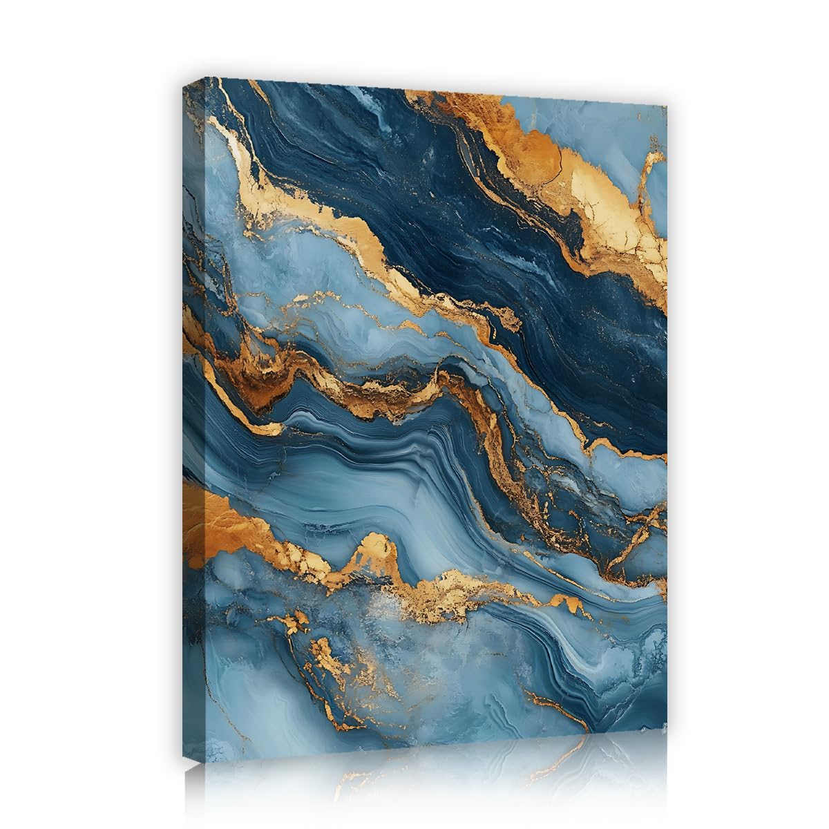 TOANGWALL Nordic Deep Cyan Geode Framed Canvas Wall Art Meeting Room Abstract Gold Foil Texture Print Picture for Salon Dorm Decor 80x95cm