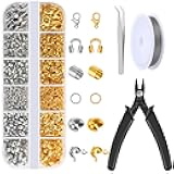 1200 Pcs Crimp Beads Kit for Jewelry Making, Acejoz Crimp Beads, Crimp Covers, Crimp Tubes and Wire Guardians, Lobster Clasps, Jump Rings, Crimping Pliers and Beading Wire for Jewelry Making