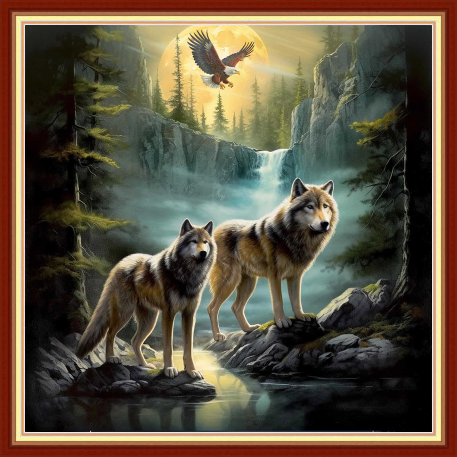 Joyhoor Stamped Cross Stitch Kits for Beginners Needlepoint Kits for Adults Embroidery Kits 11CT Counted Cross Stitch Kits Printed Embroidery Pattern-Timberwolves 18x18 inchs