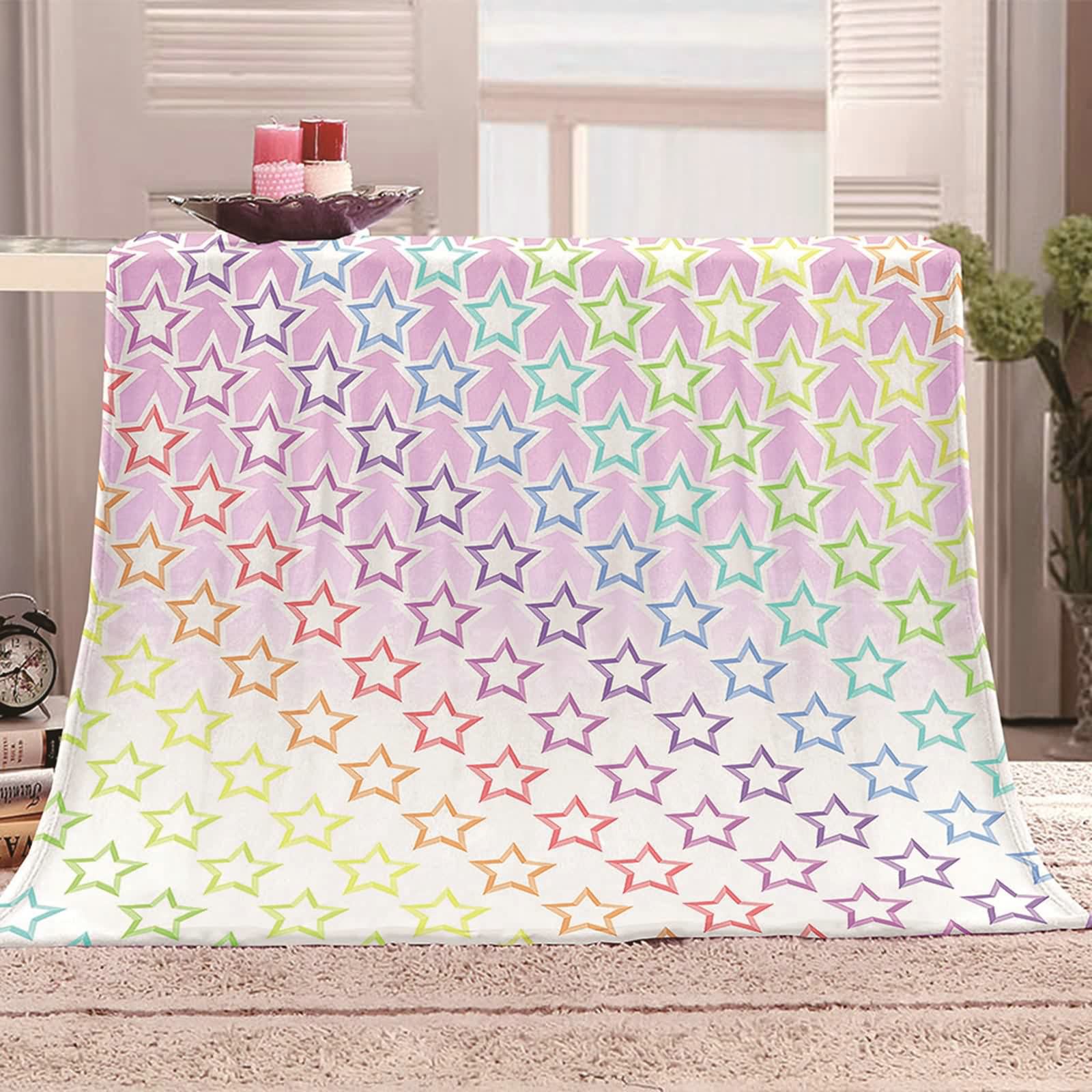 Aeici Koc polarowy, wełniany koc flanelowy 180x200 cm kolorowe gwiazdy koc na sofę zimowy do salonu sofa łóżko