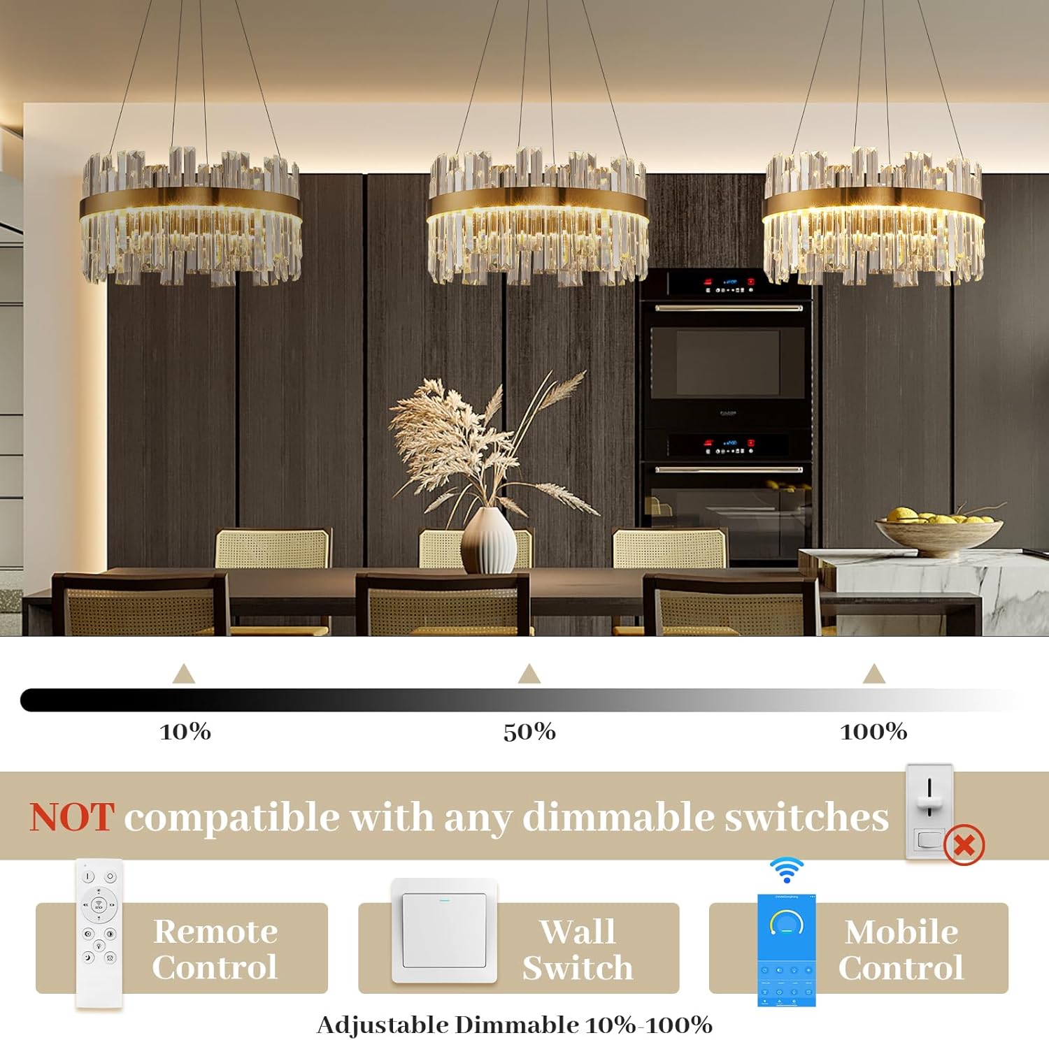 Gold Modern Crystal Led Chandelier: 19.7" Dimmable K9 Crystals Chandeliers over Table - Golden Luxury Round Drum Chandelier - Height Adjustable Sparkly Chandelier for Dining Room Living Room Bedroom