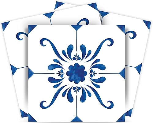 Mi Alma Adhesivo para azulejos, fácil aplicación, ideal para baño, cocina, azulejos de pared (azul y blanco, 7 x 7 pulgadas)