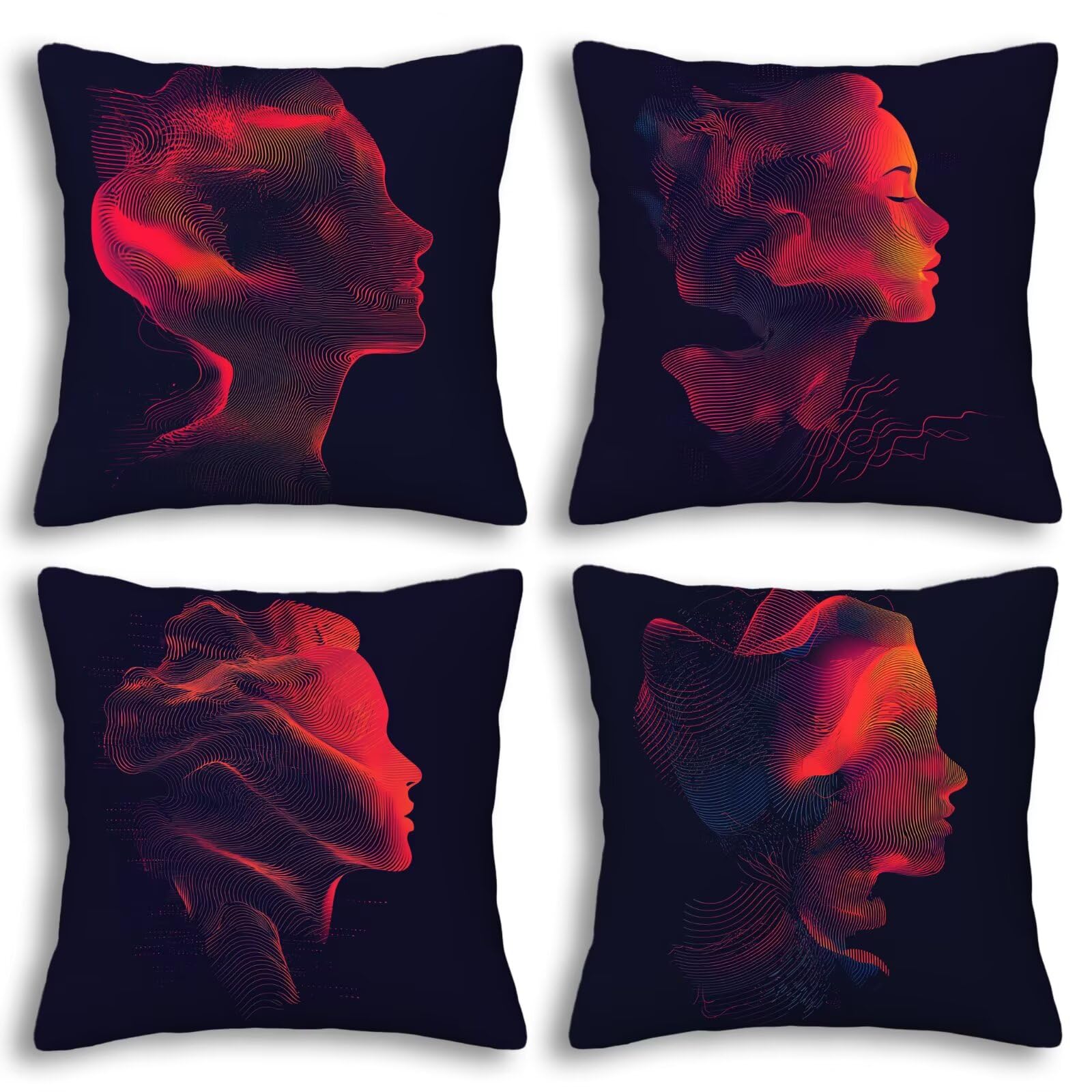 Kopfkissenbezug 50x50 4er Set Kissenbezug Abstrakt Smat Sofakissen Kissenhülle Woman Dekorative Kissenbezug Deko Sofakissen Zierkissenbezug Dekokissen Kissenbezüge für Sofa Bett Deko Wohnzimmer -5447