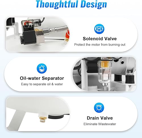 Miniatura 2 de Compresor de aire dental portátil 40L10.57gal, 110V 750W1Hp Compresor de aire médico, 8Bar115PSI Bomba silenciosa sin aceite, potente bomba