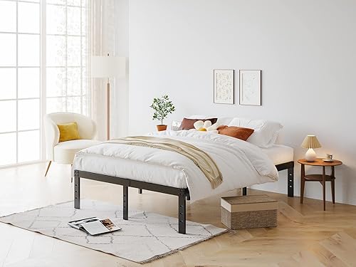 Miniatura 7 de COMASACH Base de cama de metal tamaño Queen, no necesita somier, plataforma negra sin ruido de 12 pulgadas, fácil montaje, soporte de listones de
