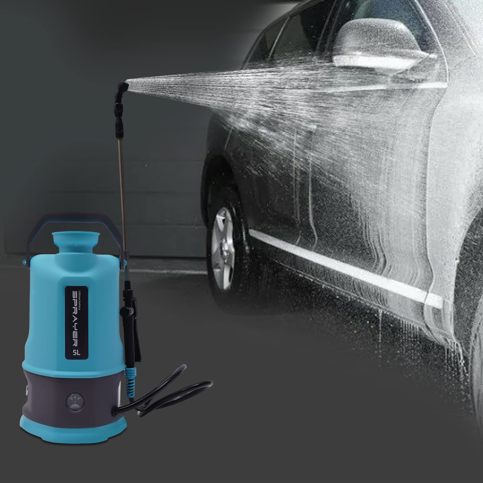 Akku Drucksprüher 5 Liter, Elektrische Sprühgerät 3.2 Gallon Batteriebetriebener Sprüher mit Verstellbaren Sprühstab und 2 Düsen für Langzeitsprüher Gartensprüher (Doppelt elektrisch)