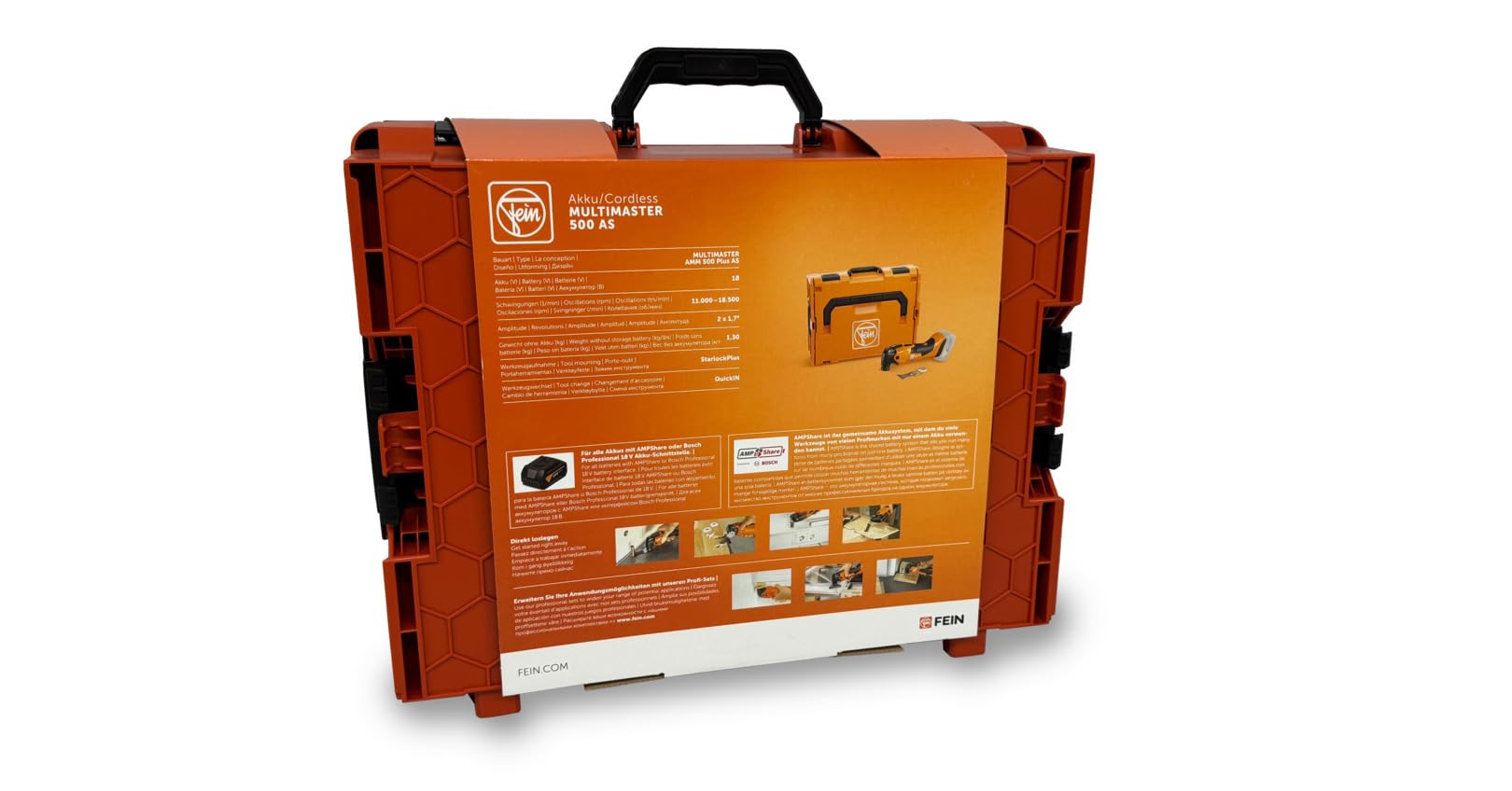 Fein Akku Multimaster AMM 500 Plus AS (18 V, ohne Akku, AMPShare, Multitool StarlockPlus, inkl. Bi-Metall-Sägeblatt für Holz, Kunstsoff + Metall, Multifunktionswerkzeug, in L-Boxx) 71293862000
