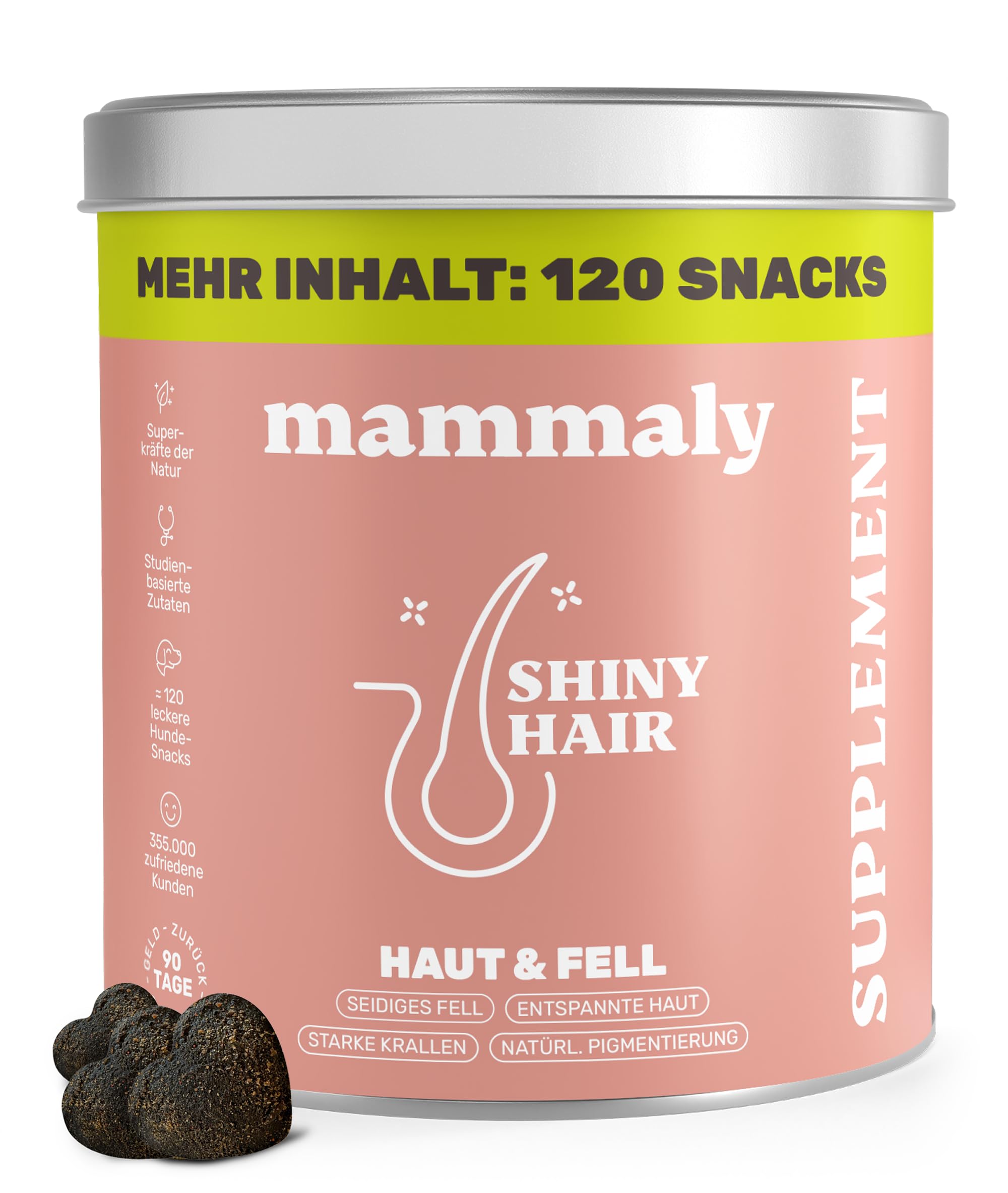 Fellpflege Leckerlis Hund mit Bierhefe & Biotin 350g – Shiny Hair von mammaly Snacks gegen Haarausfall & Juckreiz Hunde mit Probiotika – Vitamin Komplex (C, E, D3, Beta-Carotin, Zink)