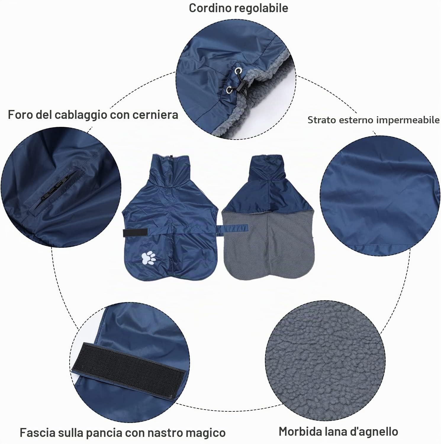 Geyecete Invernale Cappotto levriero,Impermeabile Cane Taglia Grande,Cappotto cane con fodera in pile caldo,Pullover Cane con Collo alto antivento,Giacca per cani media e grande-Blu-XXL