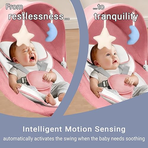 Miniatura 3 de Columpio eléctrico y portátil para bebé columpio inteligente con sensor, velocidades ajustables y arnés de seguridad, ideal para el hogar y viajes