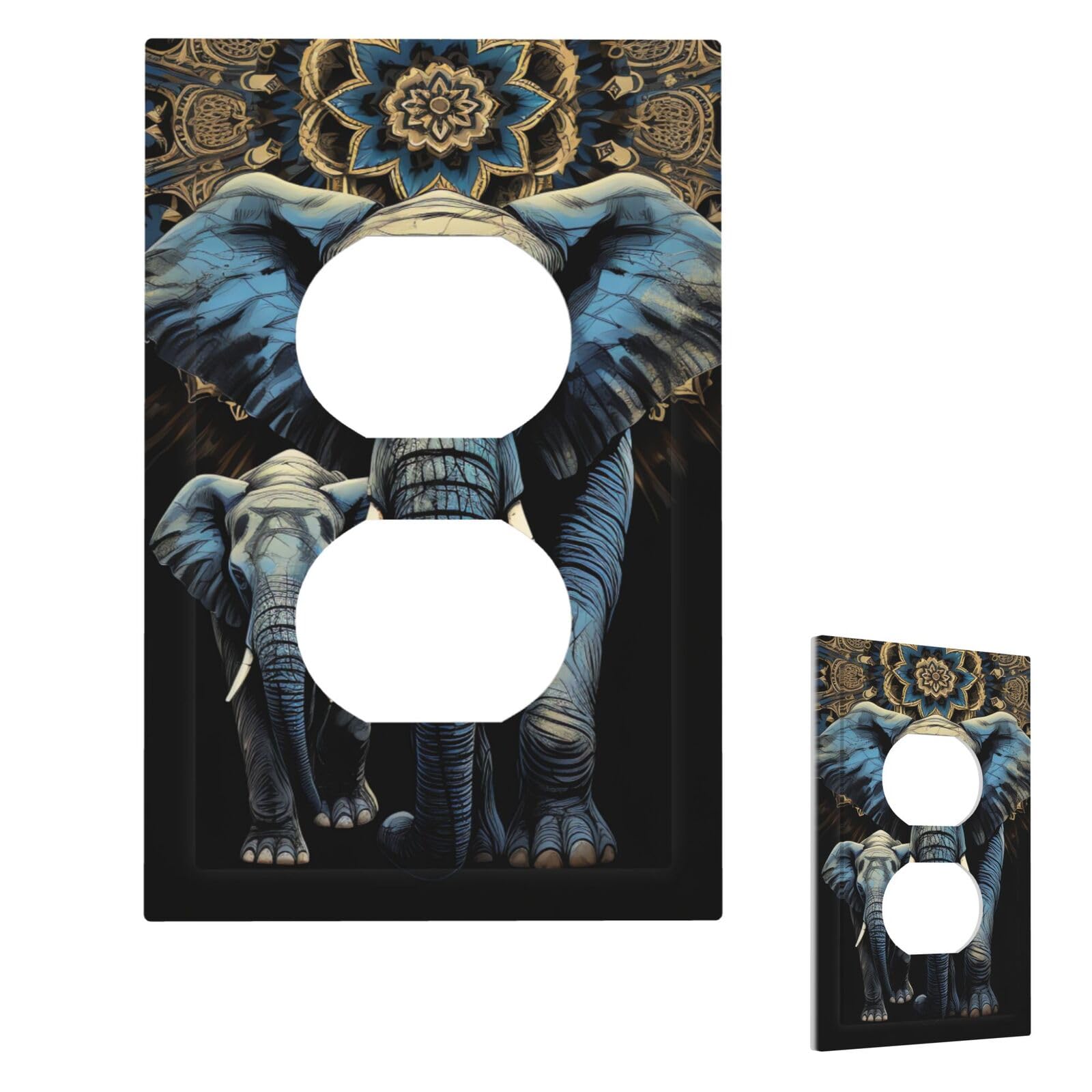 Two Elephants Wall Plate Cover Modern Decorative 1 Gang Light Switch Cover Unbreakable Receptacle Outlet Covers For Living Room Bedroom Home Decor Duplex