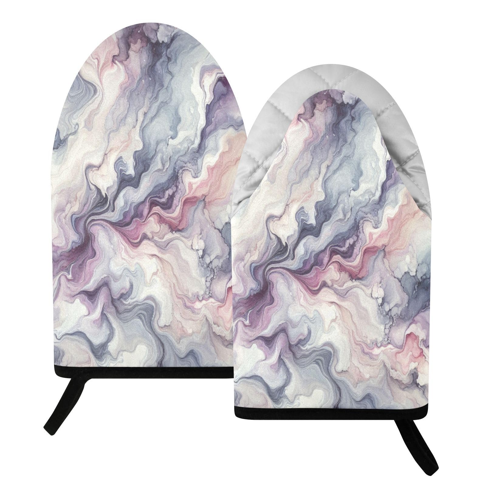 BURSTDDY Watercolor Marble Oven Mitt,Heat Resistant Kitchen Mitts for Cooking