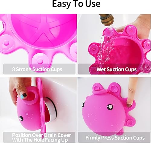 Miniatura 2 de Cubierta de drenaje de silicona para bañera con ventosa, añade pulgadas de agua para un baño más profundo, rosa intenso