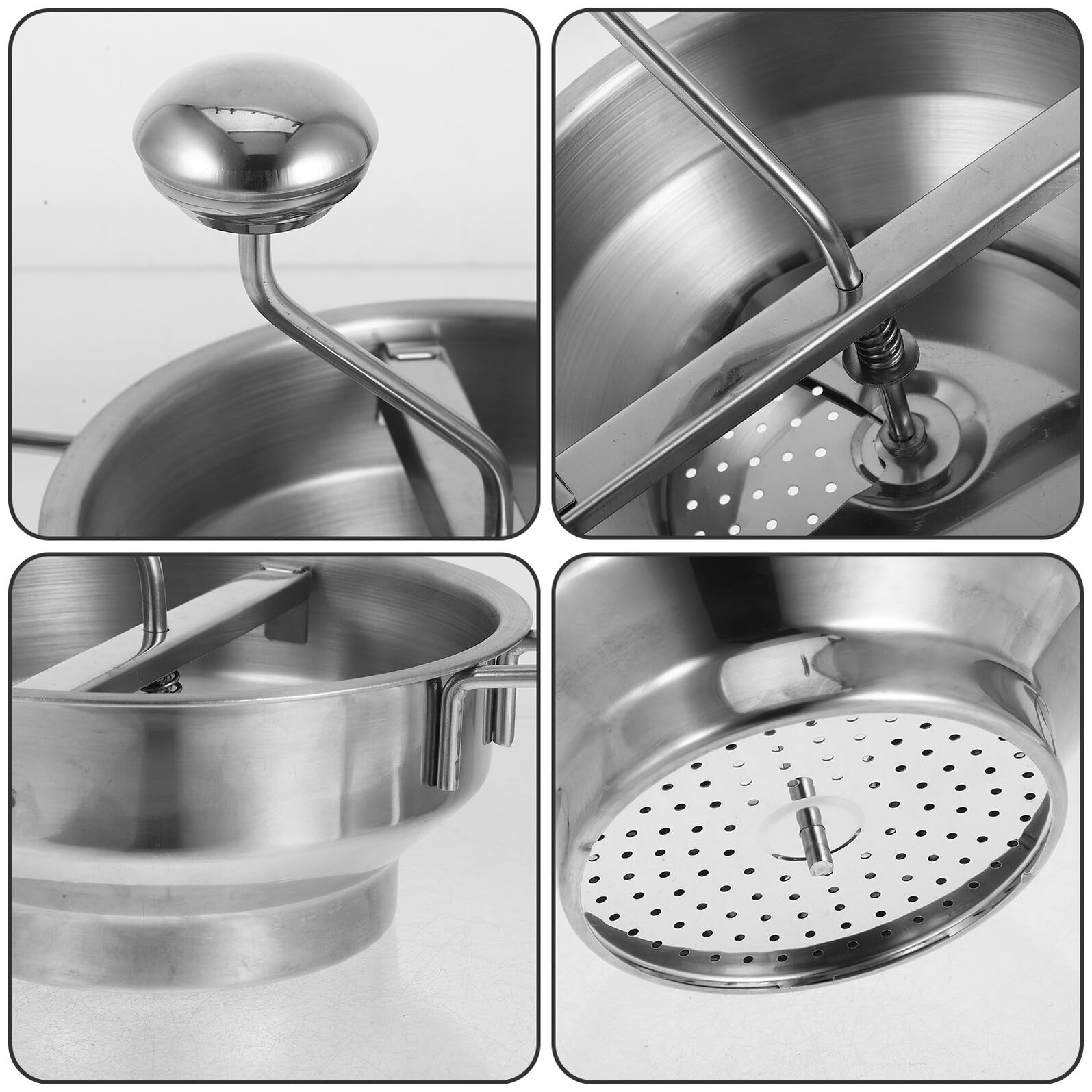 SUPVOX Machacador de Puré de Patatas de Acero Inoxidable con 3 Filtros (2, 3 y 7 Mm), Prensador Manual Grande para Puré de Verduras y Frutas, Utensilio de Cocina Ergonómico para Hogar