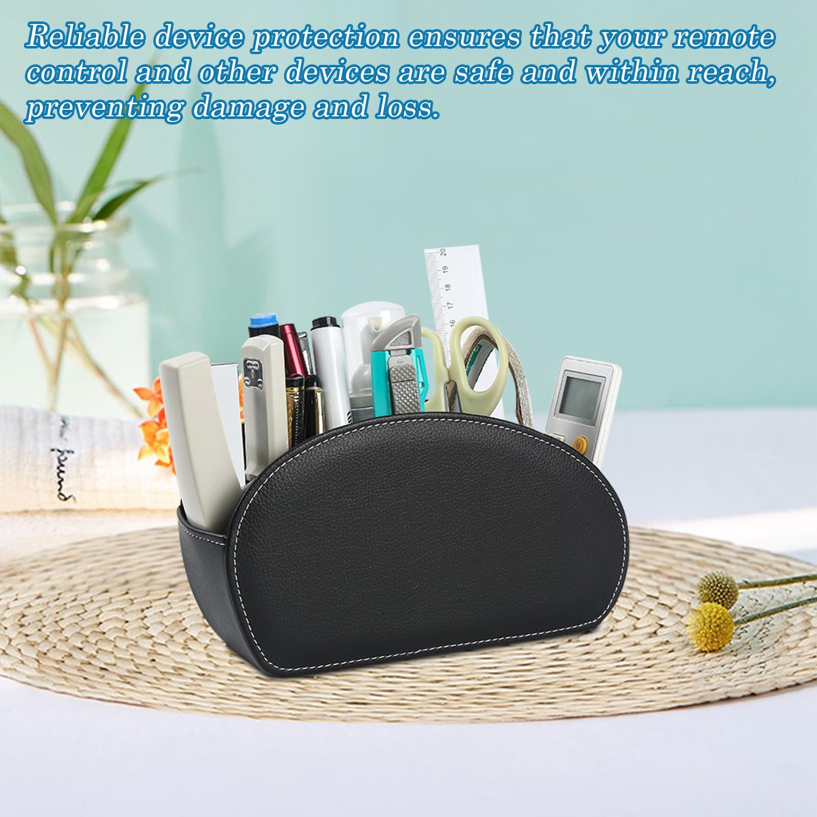 1 supporto per telecomando nero: organizer scrivania con 5 tasche, accessori da scrivania, in pelle PU per telecomandi, cancelleria, quaderni, penne