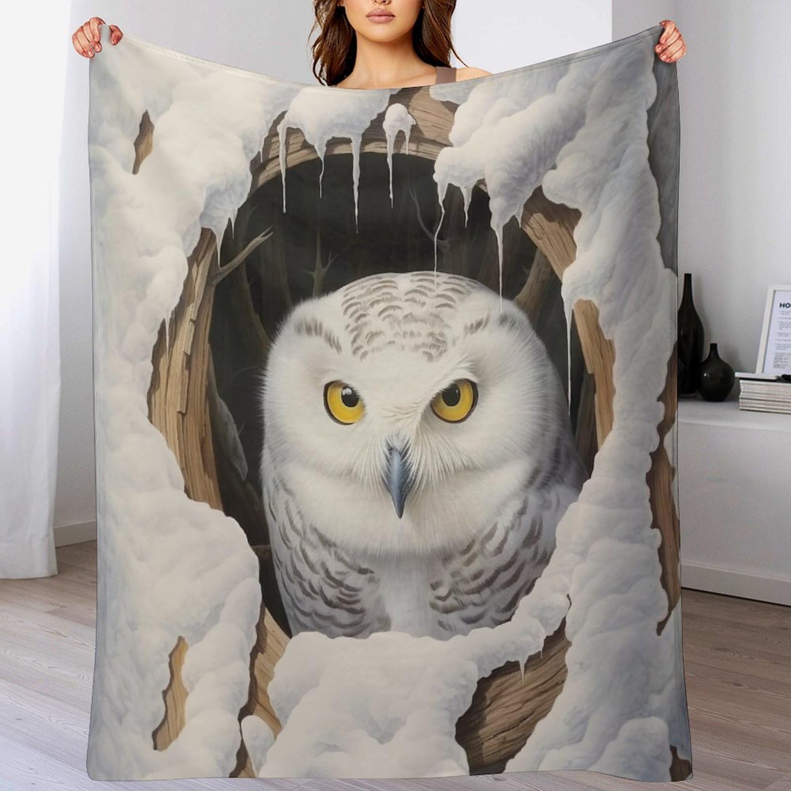Couverture lit flannel motif hibou idée cadeau douce quatre saisons