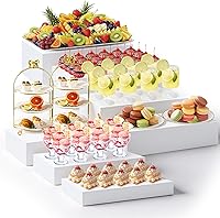 Vista 21 de Leinuosen Juego de 7 elevadores de buffet extra grandes de 8" a 14" caja de exhibición de acrílico cuadrada elevador de mesa de postres