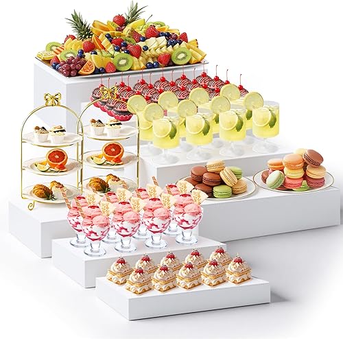 Miniatura 19 de Leinuosen Juego de 7 Elevadores Grandes para Buffet de 6" a 12" Caja de Exhibición de Acrílico Elevador de Mesa de Postres para Catering Soporte