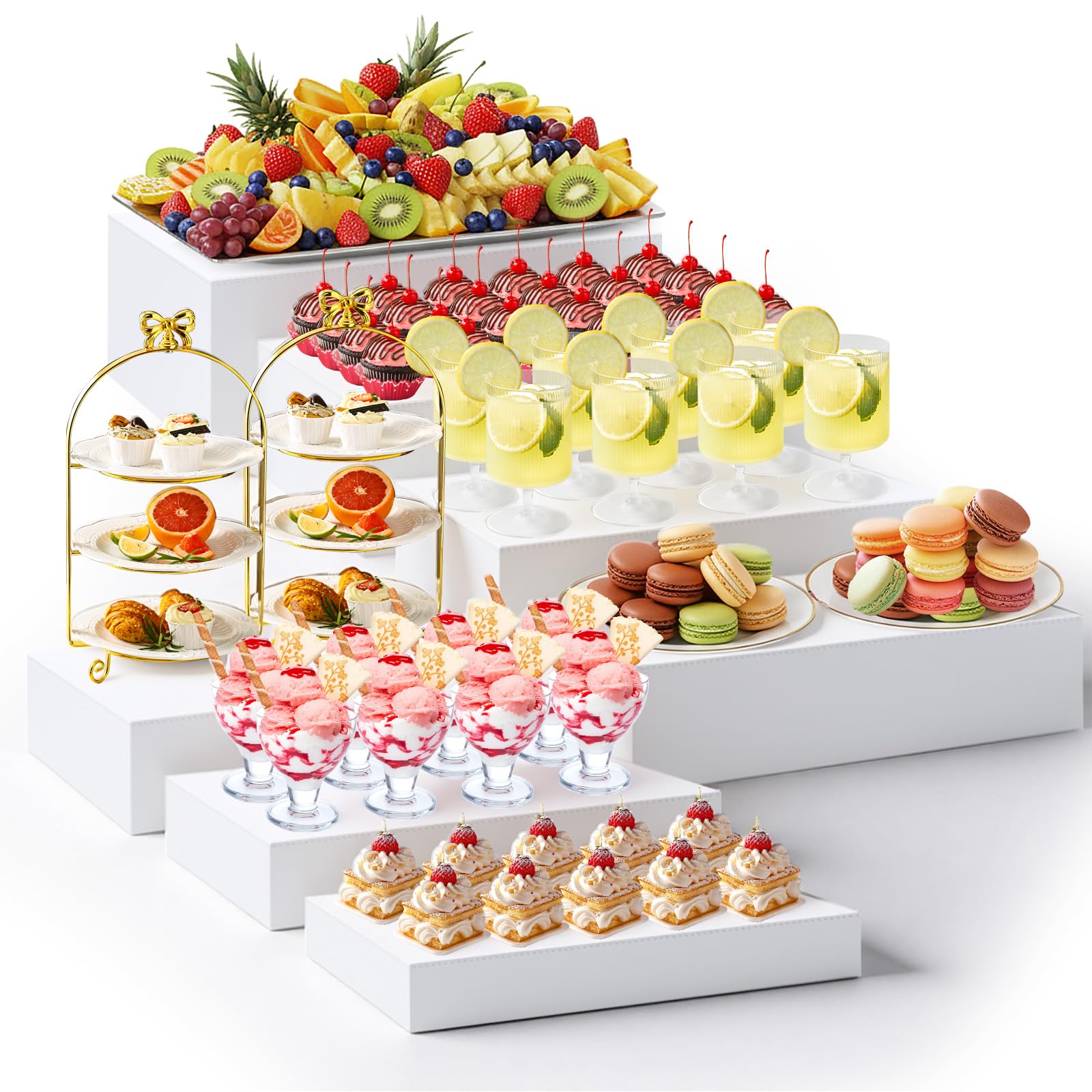 Leinuosen 7 Pcs Extra Large Acrylic Buffet Risers, 10-16" Rectangle, White