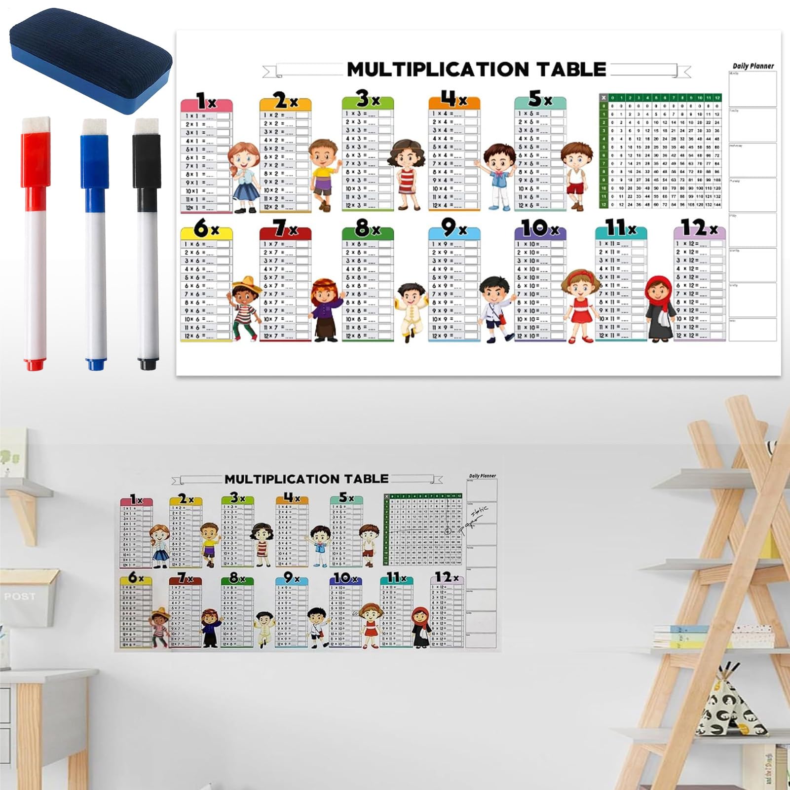 Tabla de Multiplicaciones Tabla de Multiplicar Pizarra Borrable Material | Herramientas Educativas para Niñas Adolescentes Niños en Casa y Aula Escolar