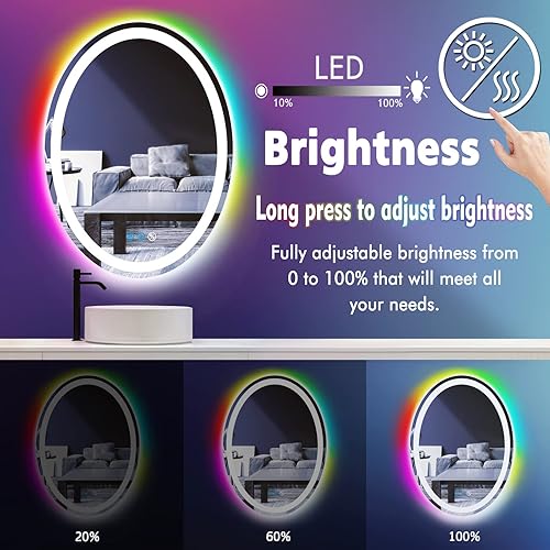 Miniatura 2 de ARUMMA Espejo ovalado de baño de 32 x 24 pulgadas con luces delanteras y retroiluminación RGB que cambian de color, espejo ovalado iluminado para