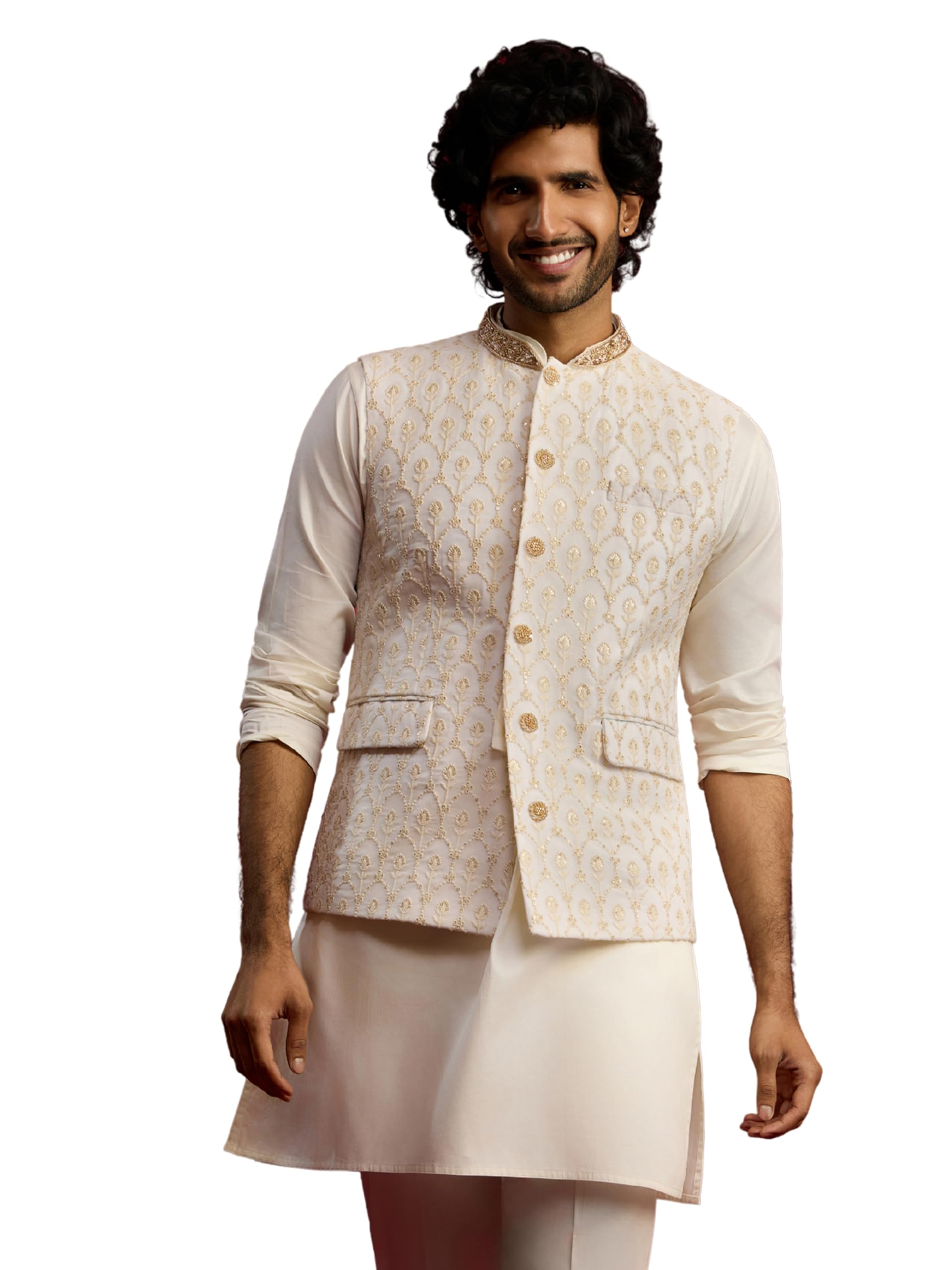 Men Embroidered Georgette Nehru Jacket | Wedding Festive Outfit