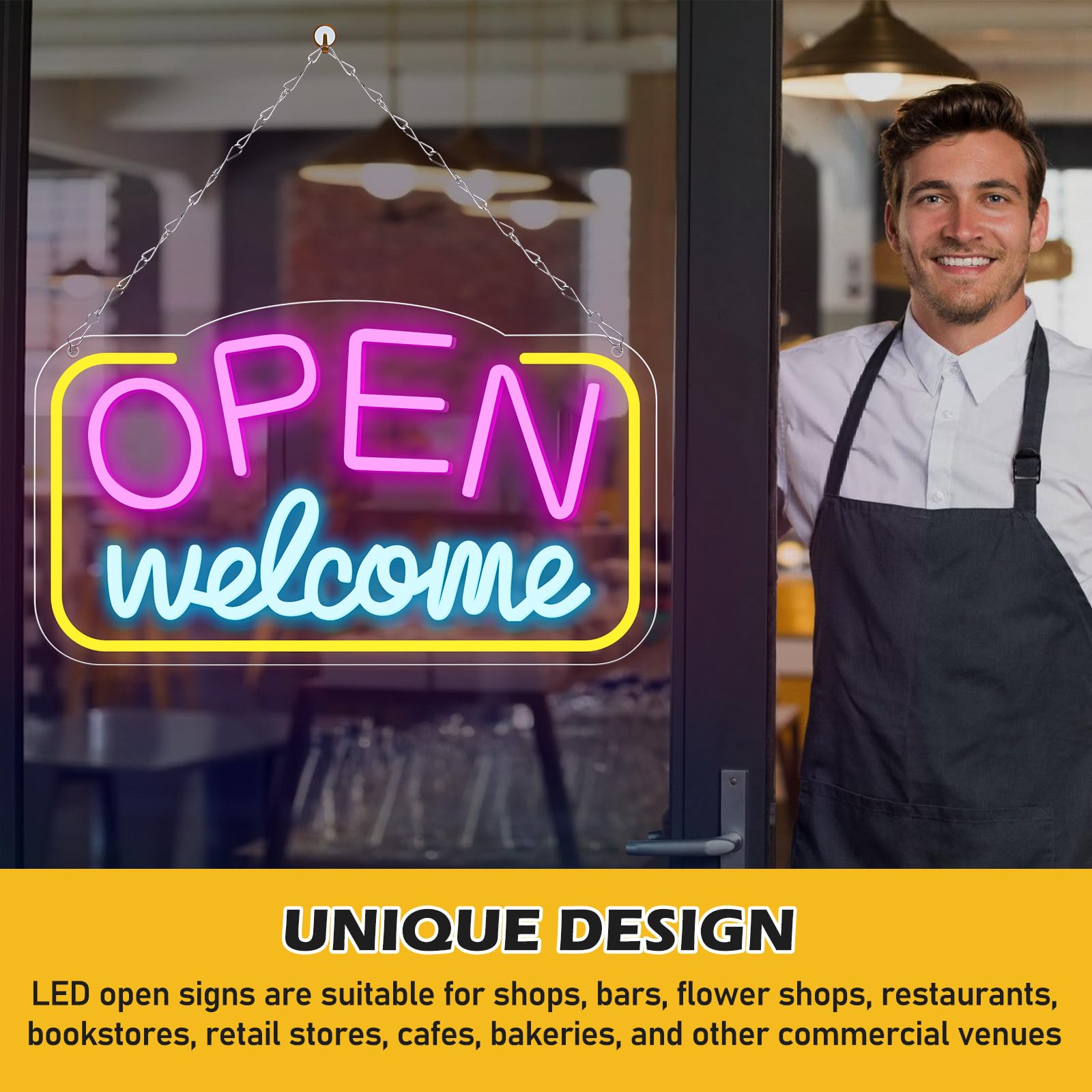 Open Neon Shield 43X23CM - Targa neon personalizzata, Open Neon Sign colorato per bar, salone, negozio, caffetteria, club, ristoranti